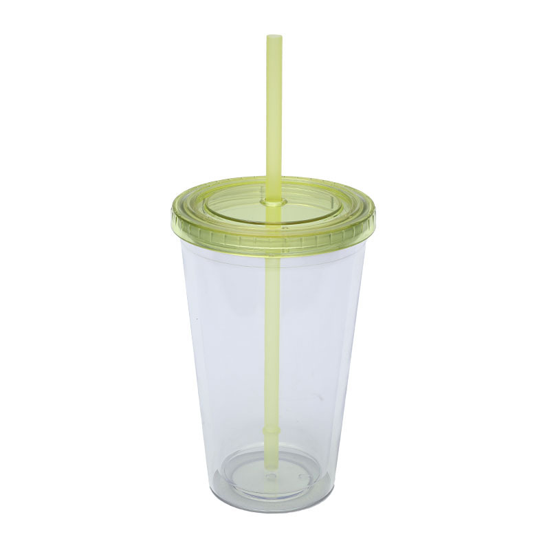 国境を越えたメーカーは二重のプラスチックストローカップを提供しています。蓋付き16オンスは色を決めてロゴカップを作ることができます|undefined