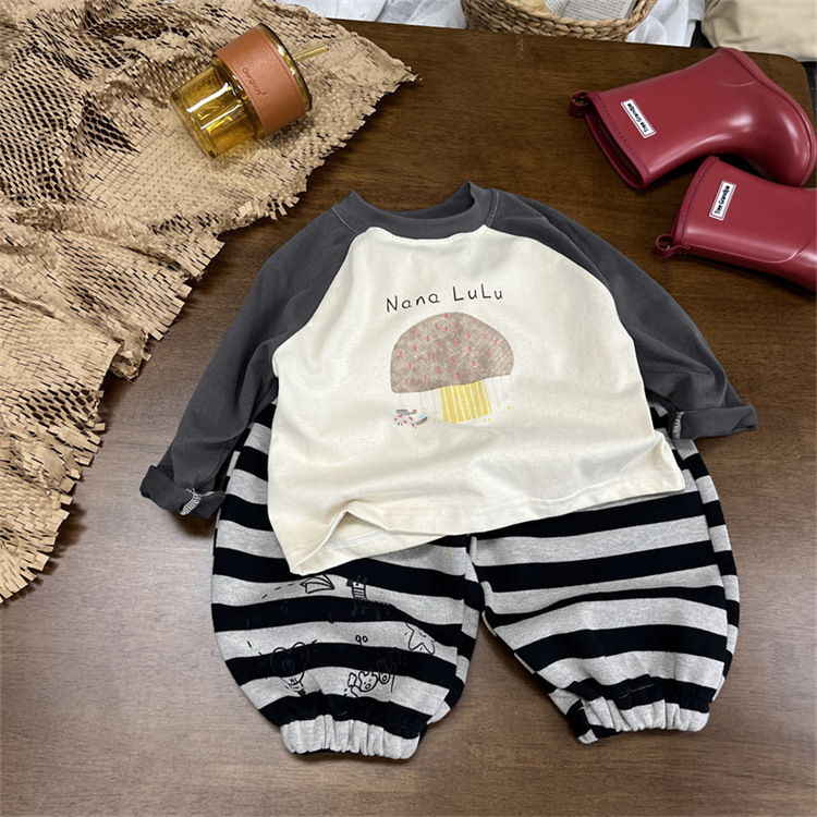 Pantaloni sportivi casual da bambino e bambina in stile occidentale, grandi pantaloni in PP per neonati, pantaloni larghi a righe in cotone per bambini_voghion.com