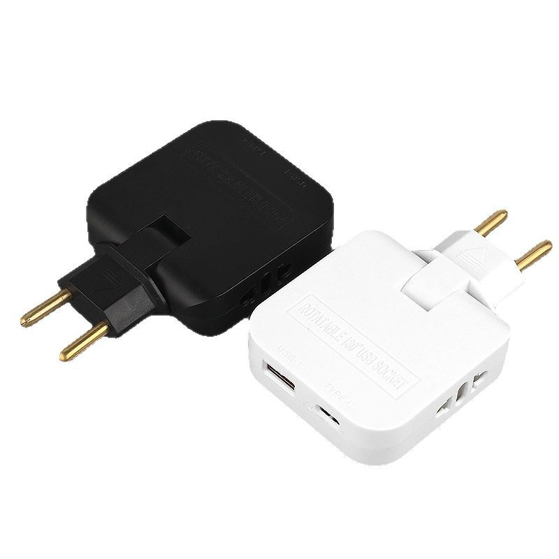 Enchufe redondo doble estilo europeo 180 grados giratorio uno a dos multifuncional USB carga TYPE-C conector de conversión