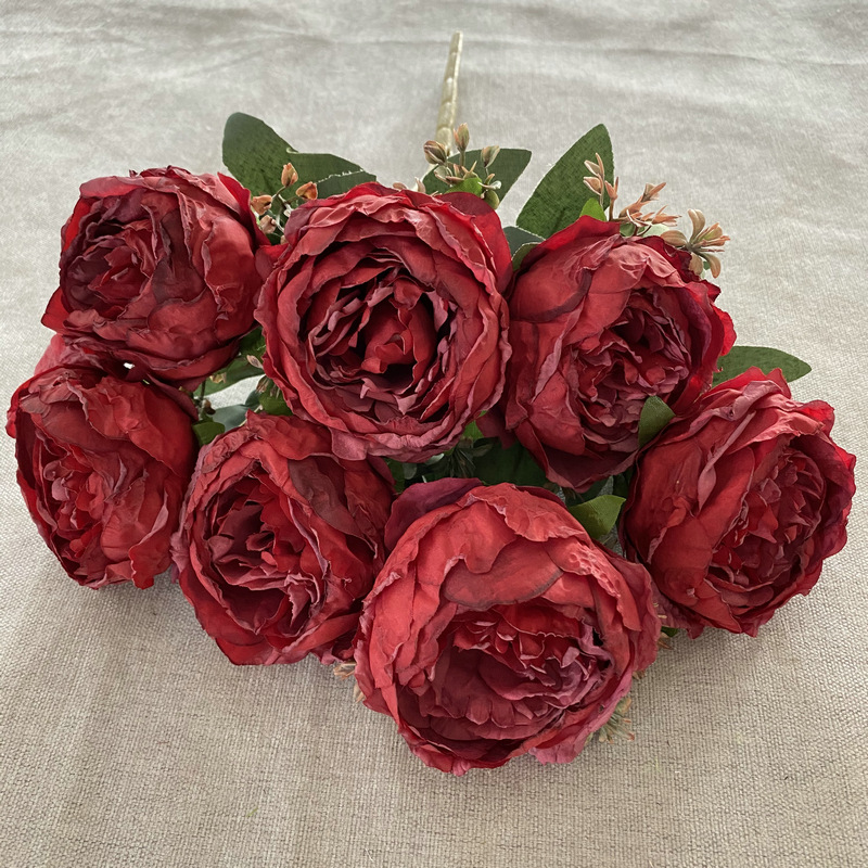 Paño cepillado 7-cabeza ardiente borde peonía ins beiouyang peonía flor falsa interior mesa de comedor floral artificial Bouquet Decoración