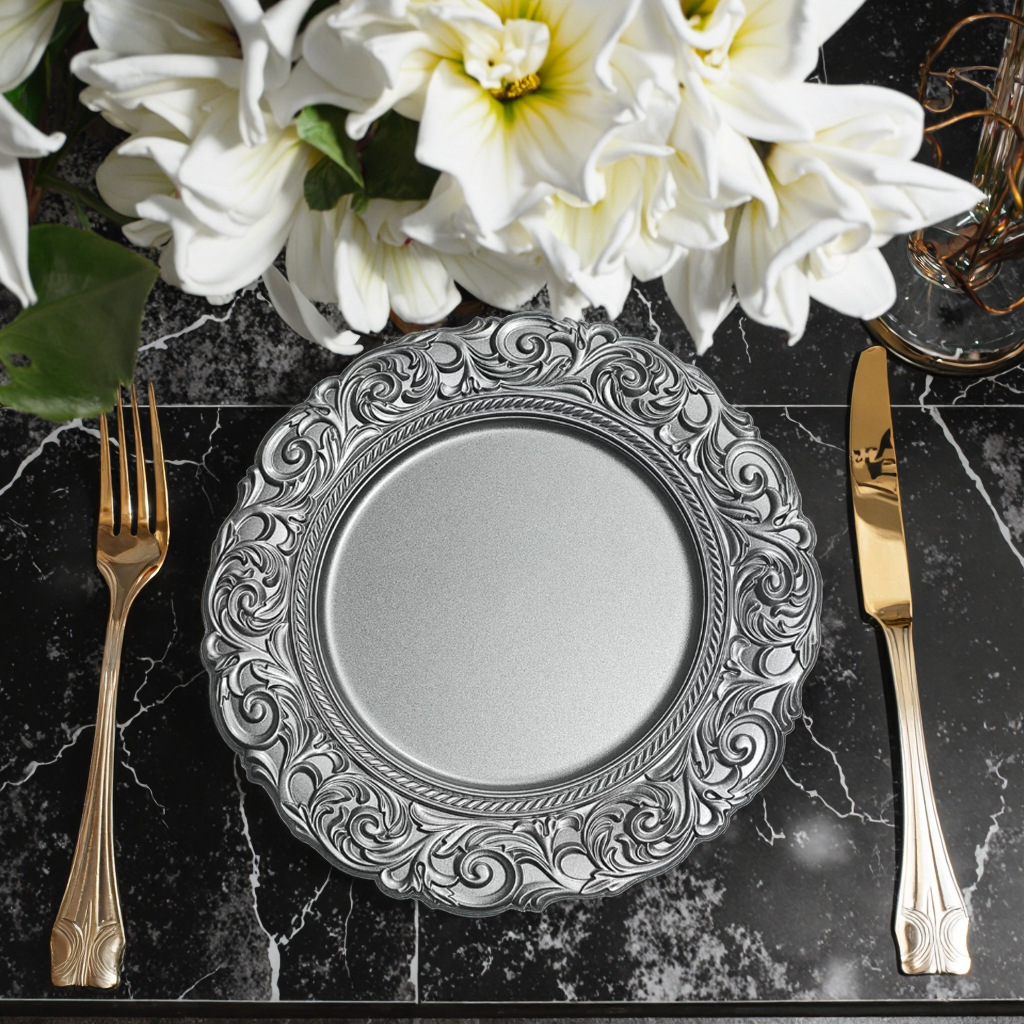 Platas de carga de oro de alto nivel comercio exterior platos de tallado europeos platos de fiesta de Navidad platos de cojín