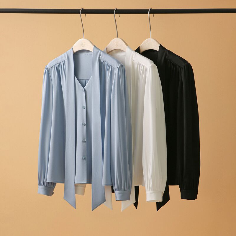 Naia Isoman Acetate Satin French Ribbon Bow Long-Sleeved Shirt Women's Autumn High-End Elegant Shirt Naia Isoman Acetate Satin French Ribbon Bow Long-Sleeved Shirt Women's Autumn High-End Elegant Shirt