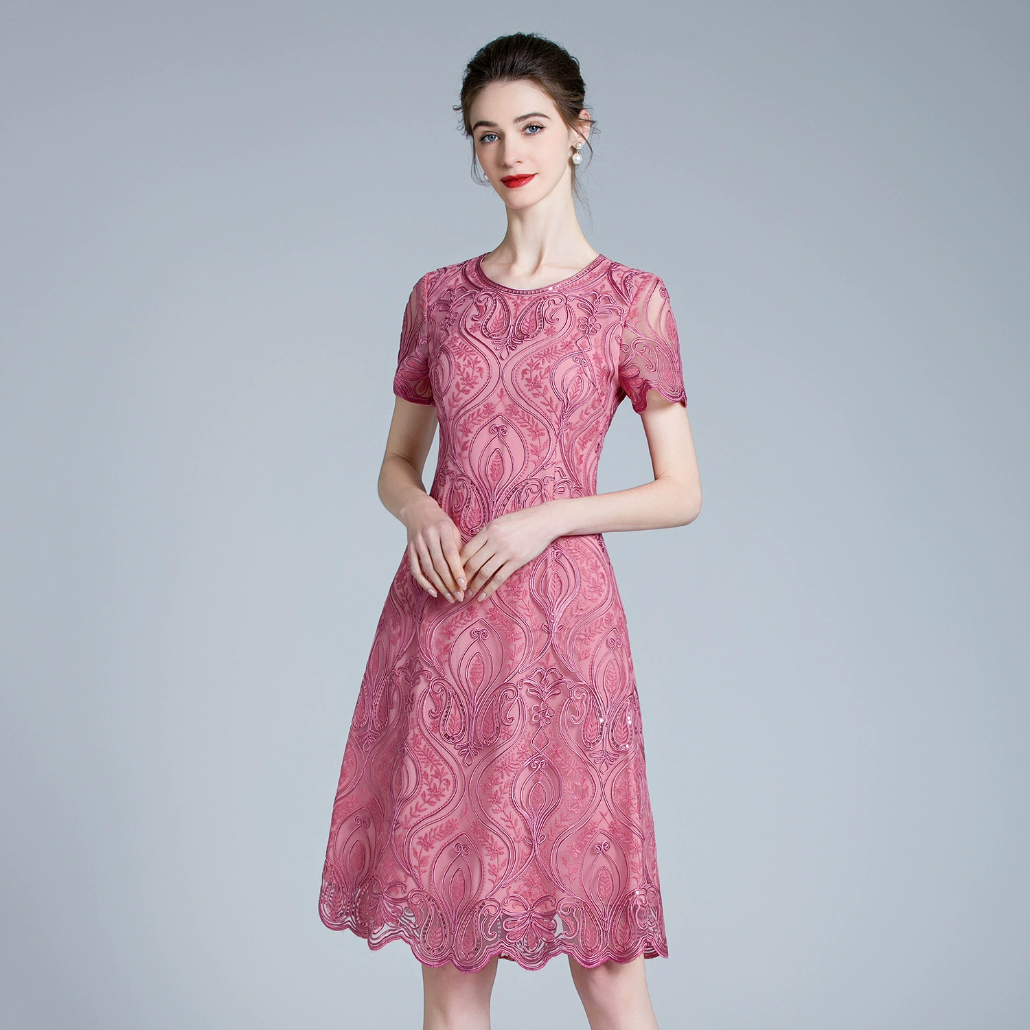 2023 летнее платье с короткими рукавами больших размеров банкетное платье Шэньчжэнь Бренд Платье для матери средних лет Юбка на талии оптом