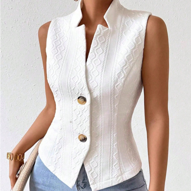 Women's Versatile Sleeveless Vest Casual Jacket Buttoned Vest Top Cross-Border European and American Foreign Trade Vest