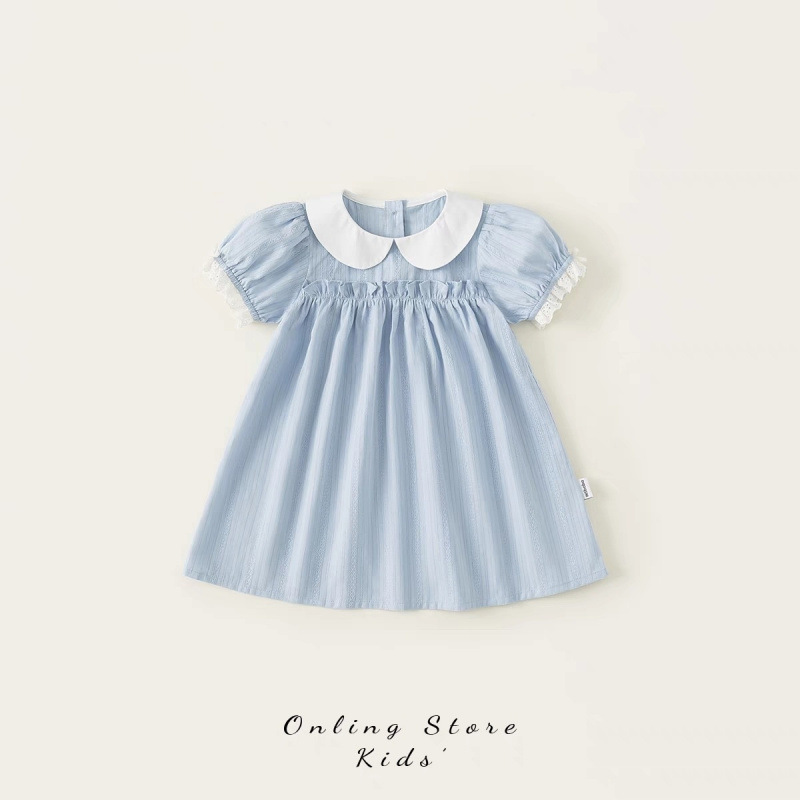 Girls Korean Style Summer Children's Dress Children's Short-Sleeved Princess Dress New Style Doll Collar Baby Dress Trendy