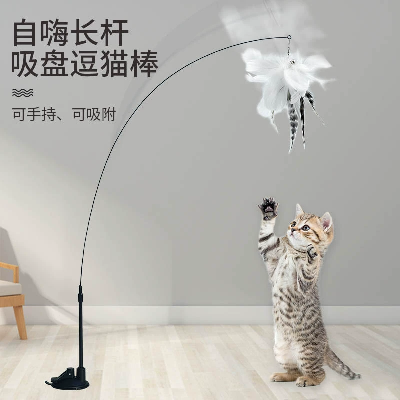 Cat teasing cat stick feathers with bell new suction cup into a kittens steel filament lazy self -hi cat toy teasing cat stick 6