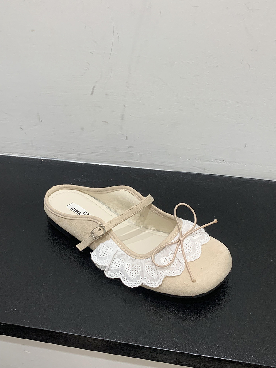 Retro pequeño ballet rojo encaje Baotou medias pantuflas zapatos de mujer ropa exterior 2025 primavera y verano zapatos Mary Jane