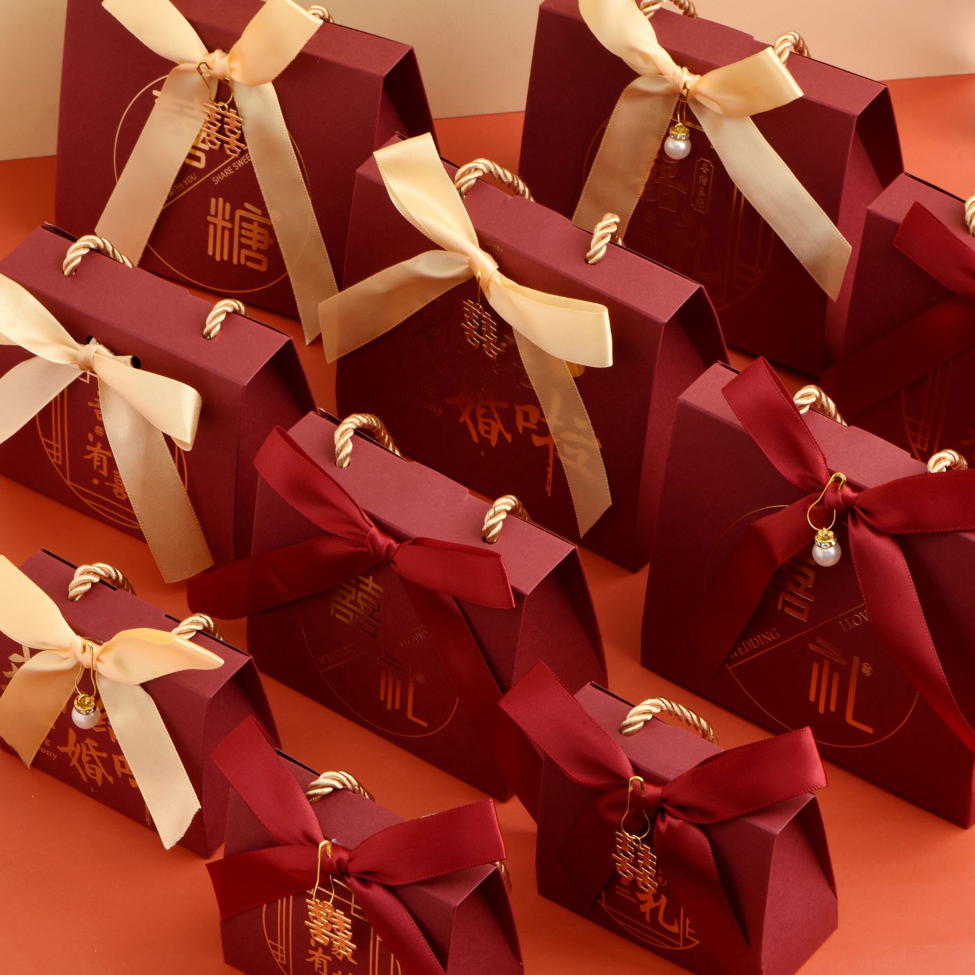 Wedding candy box, Chinese-style hand-held wedding gift empty box candy box packaging wedding candy box wholesale 