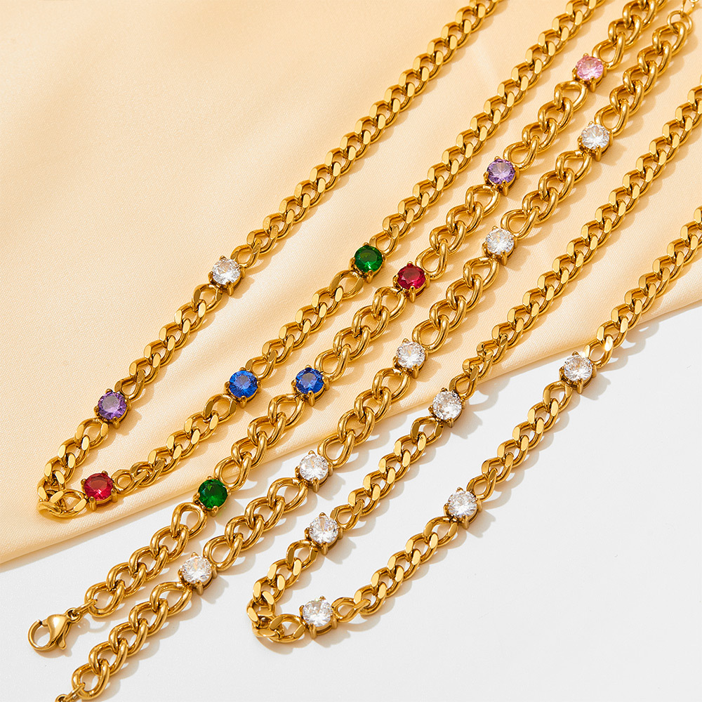 304 Stainless Steel Chain Material 1 Piece Quantity Daily Occasion 304 Stainless Steel Material Wholesale Jewelry Retro Geometric 304 Stainless Steel Zircon 16K Gold Plated White Gold Plated Gold Plated Inlay Stainless Steel Necklaces