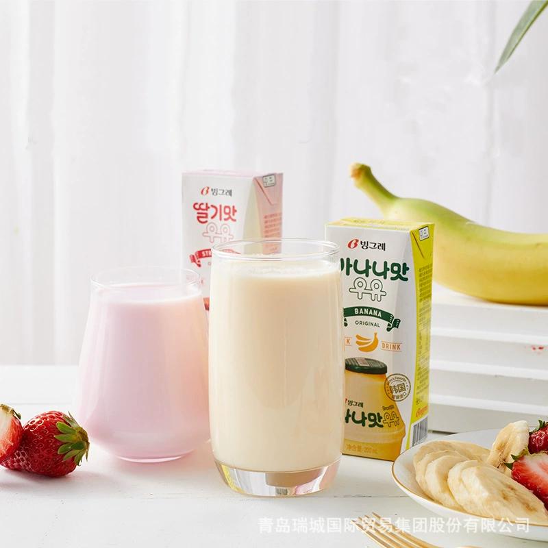 Binggre Banana Milk Корейское оригинальное импортное молоко для завтрака с клубникой, дыней и таро, 200 мл * 6 коробок для доставки