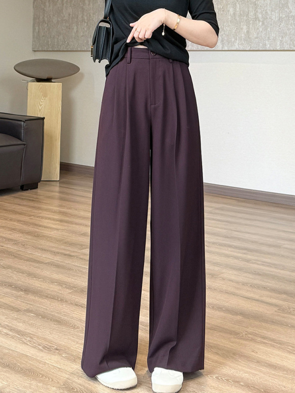 BI入【私服西裤】天丝羊毛垂感阔腿裤立裁遮肉品质休闲裤女|undefined