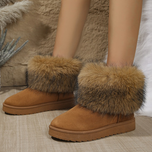 Cross-Border Export 43 Large Size Snow Boots for Women Winter New Cotton Shoes Pure Color Casual Furry Women's Cotton Boots Wholesale