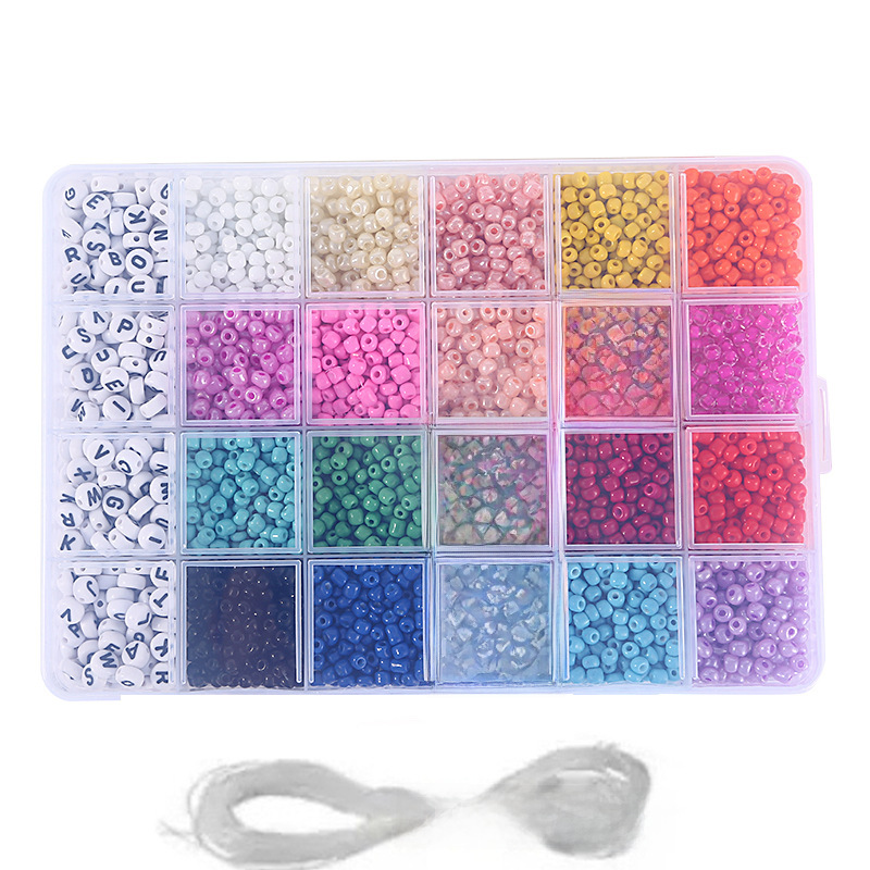 24色玻璃米珠奶油透明散珠3mm4mm diy飾品配件