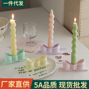 Long Rod Aromatherapy Candle Holder Cross-border Advanced Sense Ins Style Creative Ornaments Pink Gypsum Bow Candle Holder