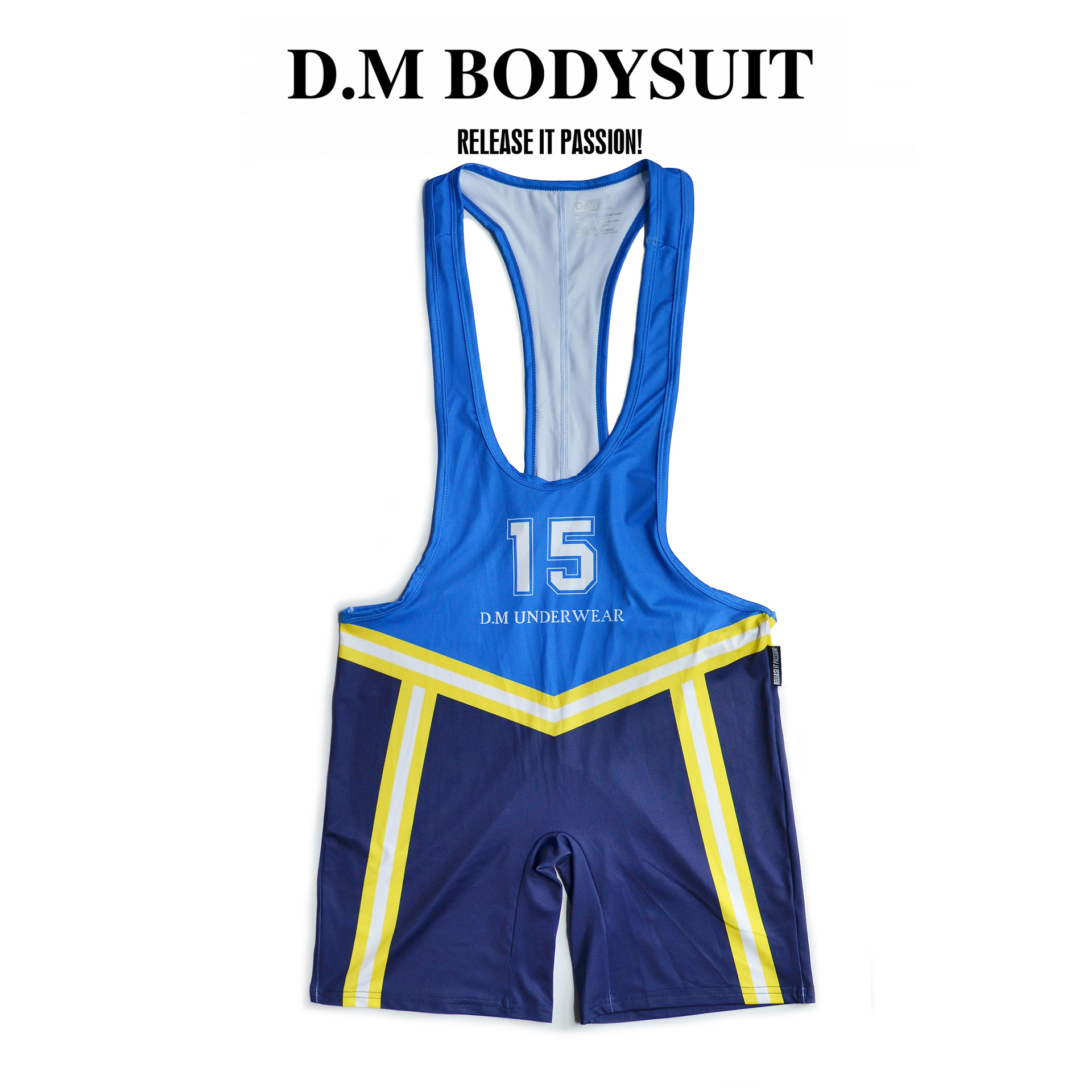 D.mメンズポリエステルコルセット弾性ジャンプスーツスポーツレスリングライディングストラップ一体セクシー潮アルファベットプリント