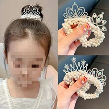 Fashion Pearl Crown Princess Hair Bands Elastic Rubber Bands