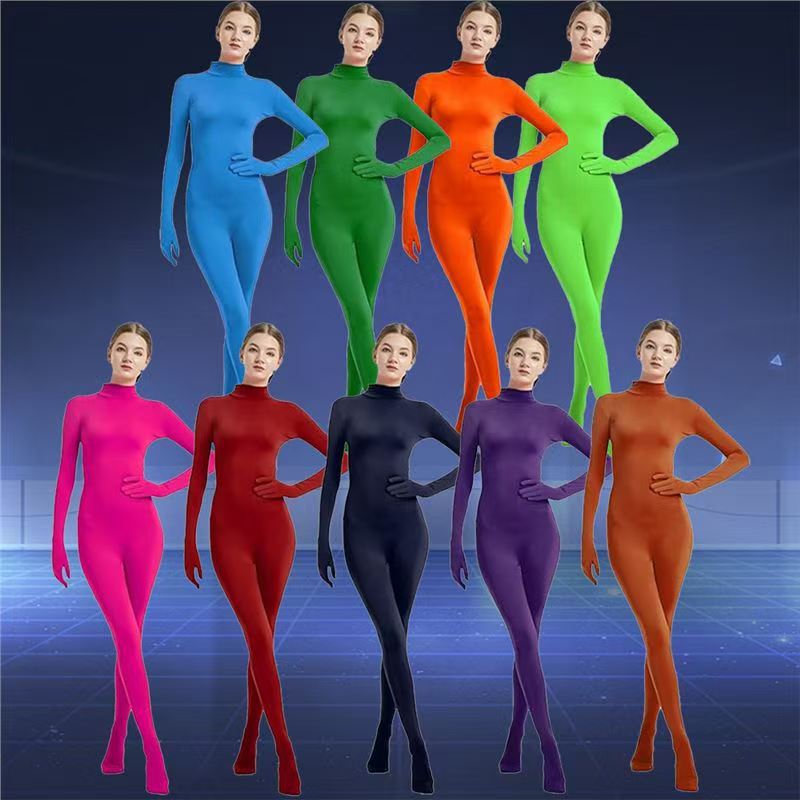 Cross-Border Women's Zentai Dance Costume Stage Performance Outfit Bodysuit with Integrated Gloves and Foot Covers High-Necked Costume Role-Playing