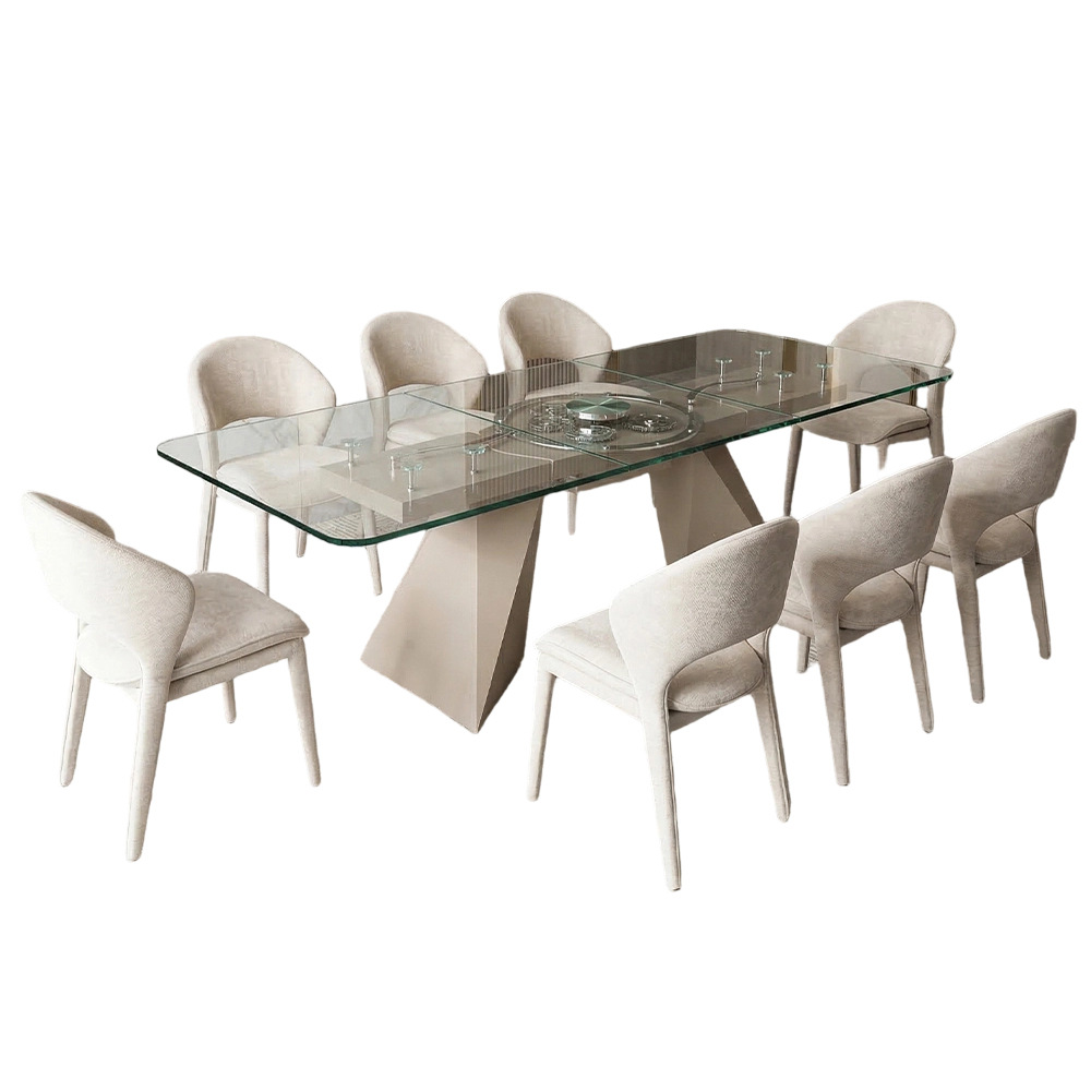 Mesa de Comedor Extensible Automática de Vidrio Templado, Eléctrica, para Restaurante