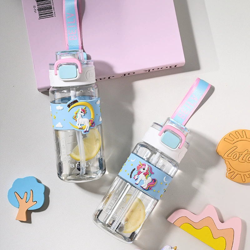 Cute high quality cartoon children's handheld portable glass with glass for students