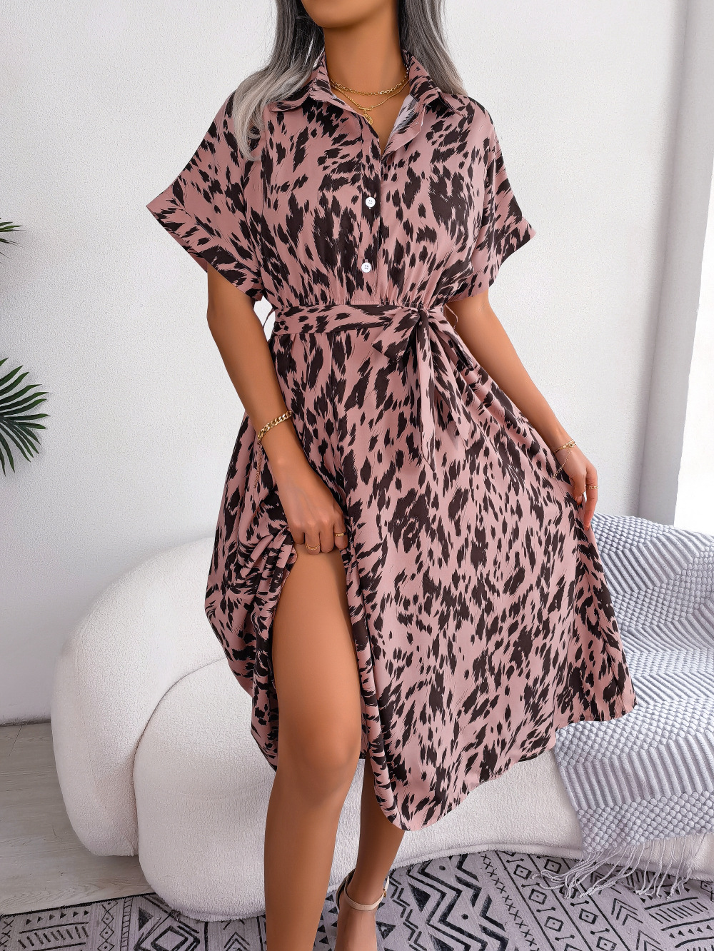 350g Weight Maxi Long Dress Dress Length Type Long Sleeve Sleeve Length Sheath Dress Dresses Type Regular Sleeve Sleeve Type Polyester, Chiffon Fabric Type High Waist Waist Line Holiday, Daily Occasion Turndown Neckline Regular Fit Fit Type Leopard Pattern Summer Season Women's Gender Button Design Streetwear Style Wholesale Women's Streetwear Button Leopard Holiday Daily Turndown Long Sleeve Sheath Dress 16