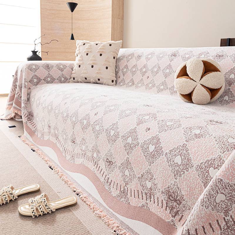 Sofa Slipcover 2026 New Model Cushion, Unisal For All Seasons, One-Piece Co, Green Geometric Pattern With Tassel Edge Sofa_voghion.com