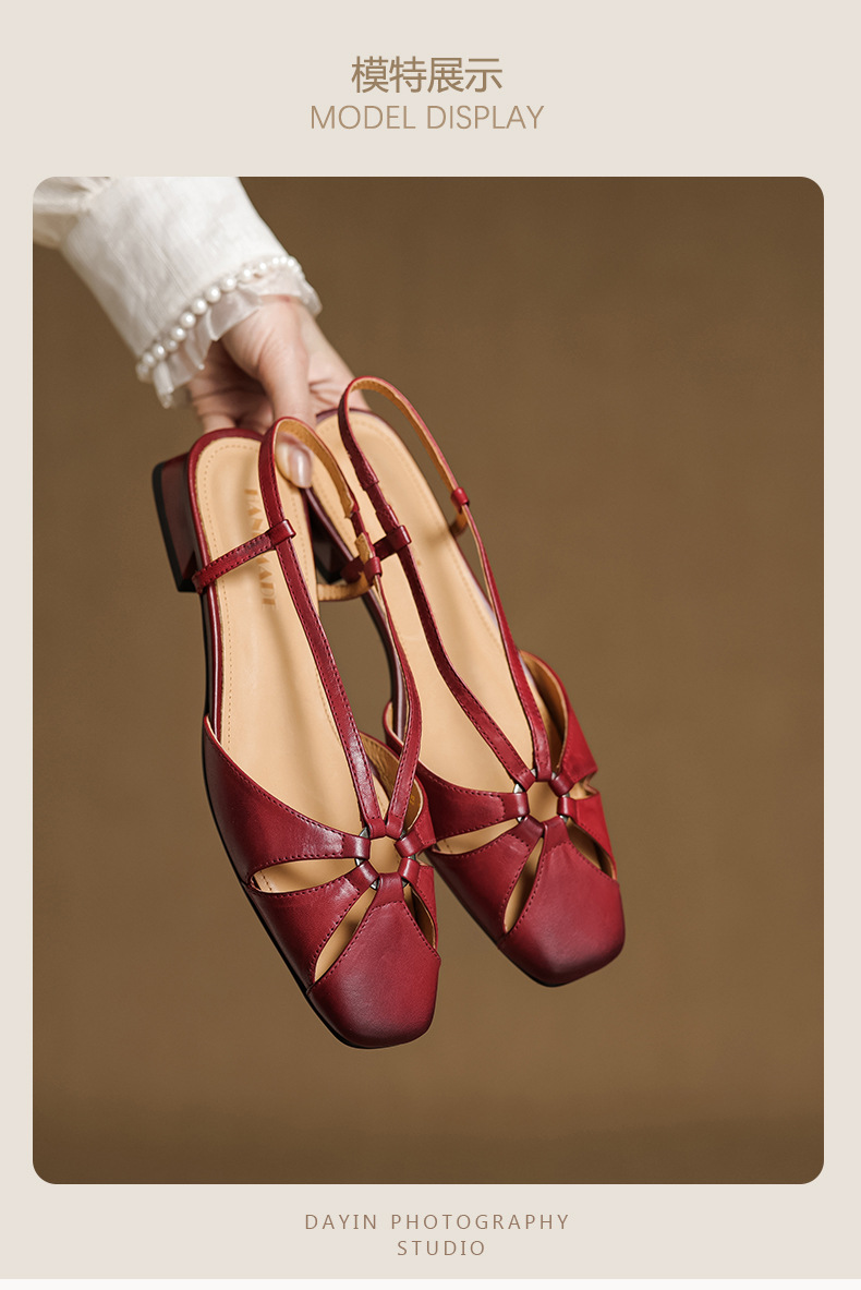 Sandal nữ quai ngang mũi nhọn phong cách vintage, gót thấp 3 cm — đen chi tiết 7