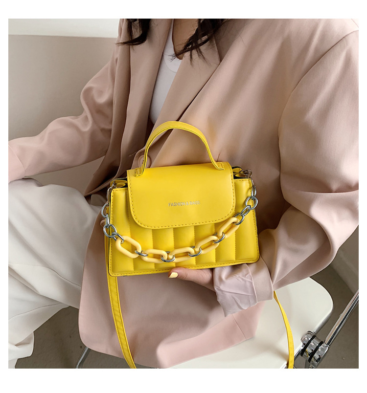 316g Weight Synthetic Leather Lining Material Magnetic Buckle Closure Type Single Shoulder Strap Strap Type Square Bag Bags Type Pu Leather Material Solid Color Pattern Streetwear Style Square Shape Khaki, Red, Yellow, Black Color Small Size Fashion Pu Leather Embroidery Thread Geometric Shoulder Bag Wholesale Nihaojewelry 5