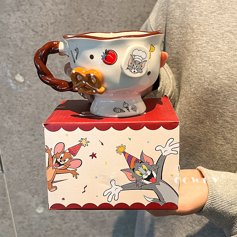 Tom and Jerry Ceramic Mug, Home Coffee Cup, Good-Looking Couple Office Drinking Cup, Female Souvenir