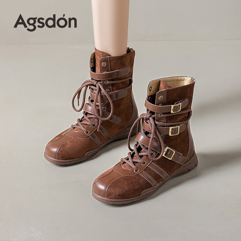 Oku Lion Deng botas de boxeo mujeres 2026 nuevas botas de entrenamiento de alta ayuda de otoño e invierno con suela gruesa Maillard tubo medio oeste botas cortas
