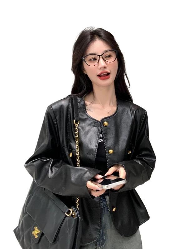 PU皮夹克外套小个子黑色皮衣外套女短款秋冬季韩版时尚感百搭潮流|undefined