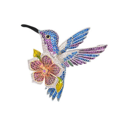 hummingbird flower brooch, European and: Yaxa sancaqları