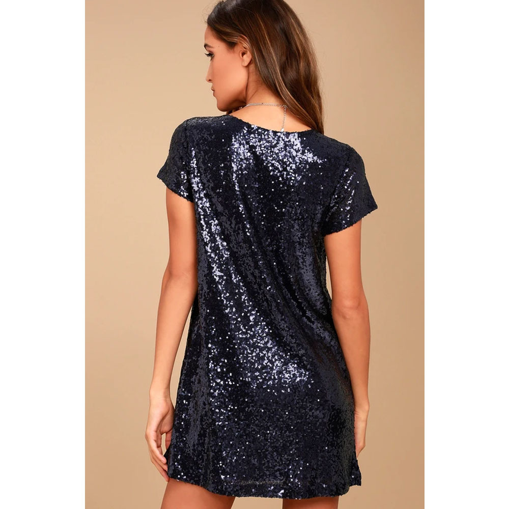 Women's Sequin Dress Elegant Classic Style V Neck Sequins Short Sleeve Solid Color Above Knee Family Gathering Daily Tea Party display picture 9