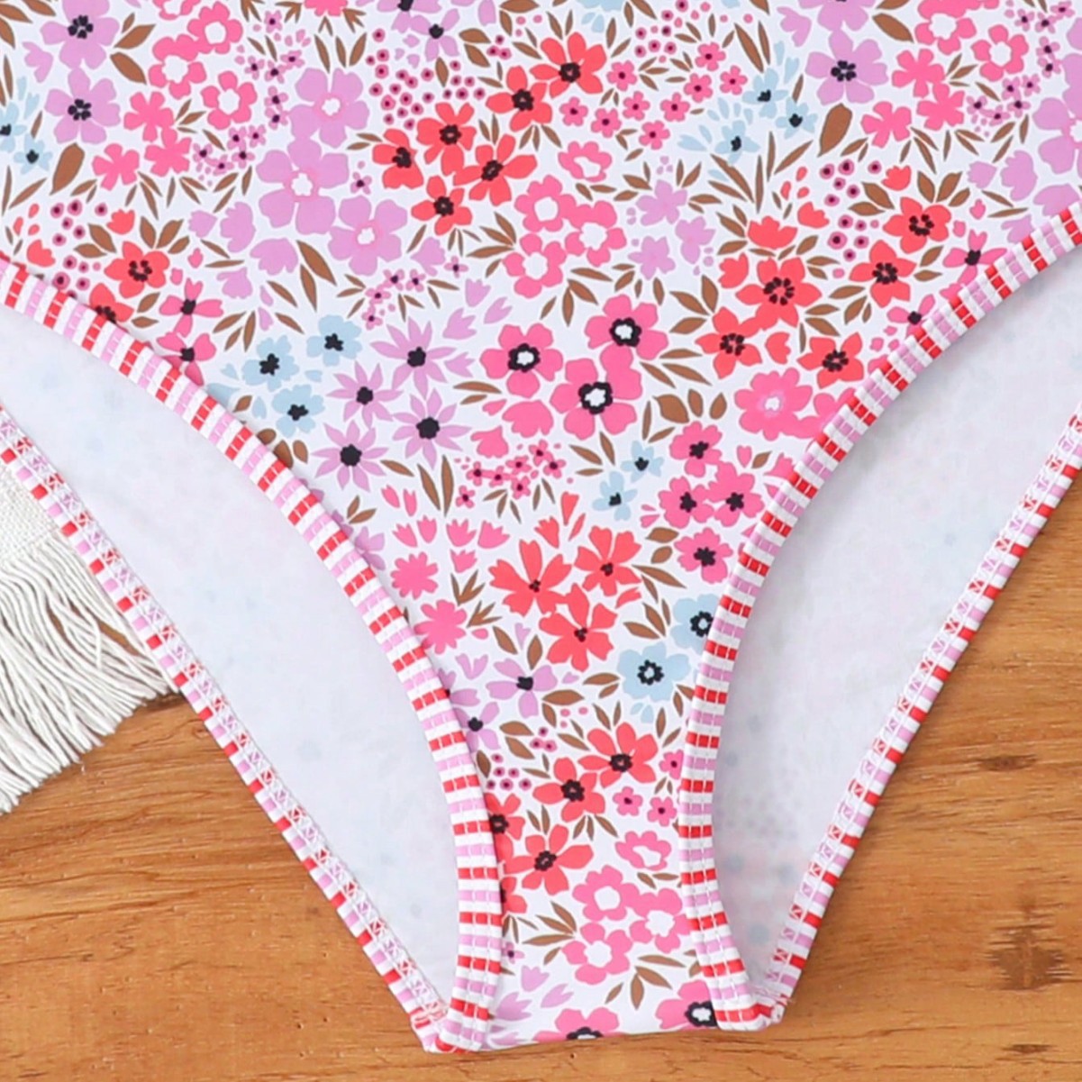 Children's Floral Print Bikini Double Shoulder Strap Swimsuit For Girls Toddler Girls Clothing 3-7 Years Old Style_voghion.com