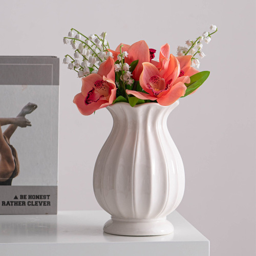 Sichuan White Nordic Large Mouth Simple Ceramic Decor Dried Flower Vase for Water-planting Fresh Flowers Living Room Flower Arrangement Desktop Ornament