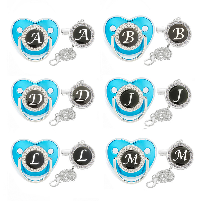 Cross-border hot selling 26 letters baby diamond pacifier baby name drill soothing play mouth with protective cover