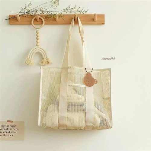 ins Korean beach bag large capacity outdoor solid color mesh swimming shoulder bag children's toy storage handbag