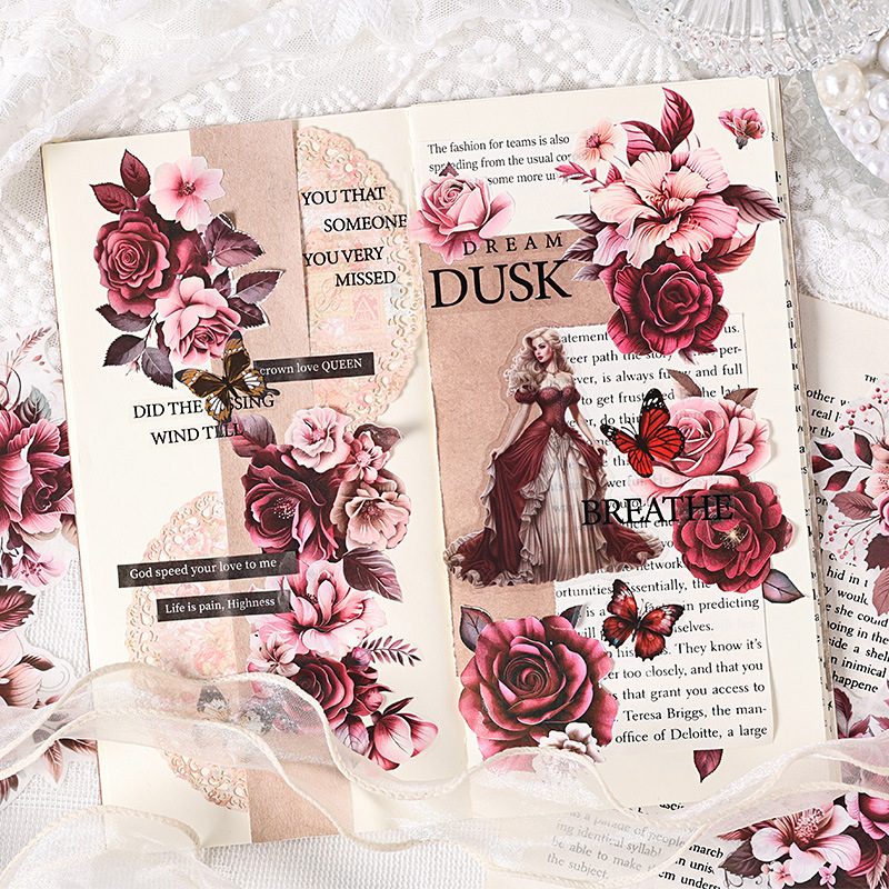 Paquete de pegatinas de aceite y papel de color acuoso flor Yun DiDi contabilidad de mano pegatinas decorativas flores transfronterizas retro rosa pegatinas