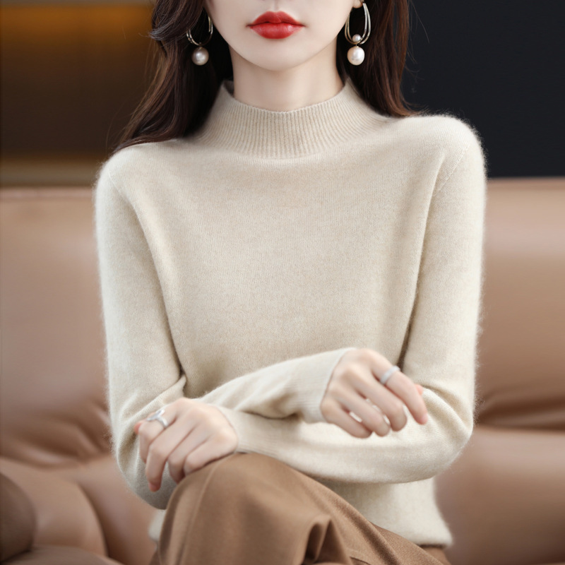 First-line clothing semi-high collar base shirt women's long sleeve pullover autumn and winter loose slim seamless sweater sweater wholesale
