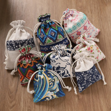 复古民族风首饰袋棉麻束口布袋新中式饰品收纳袋佛珠袋礼品包装袋