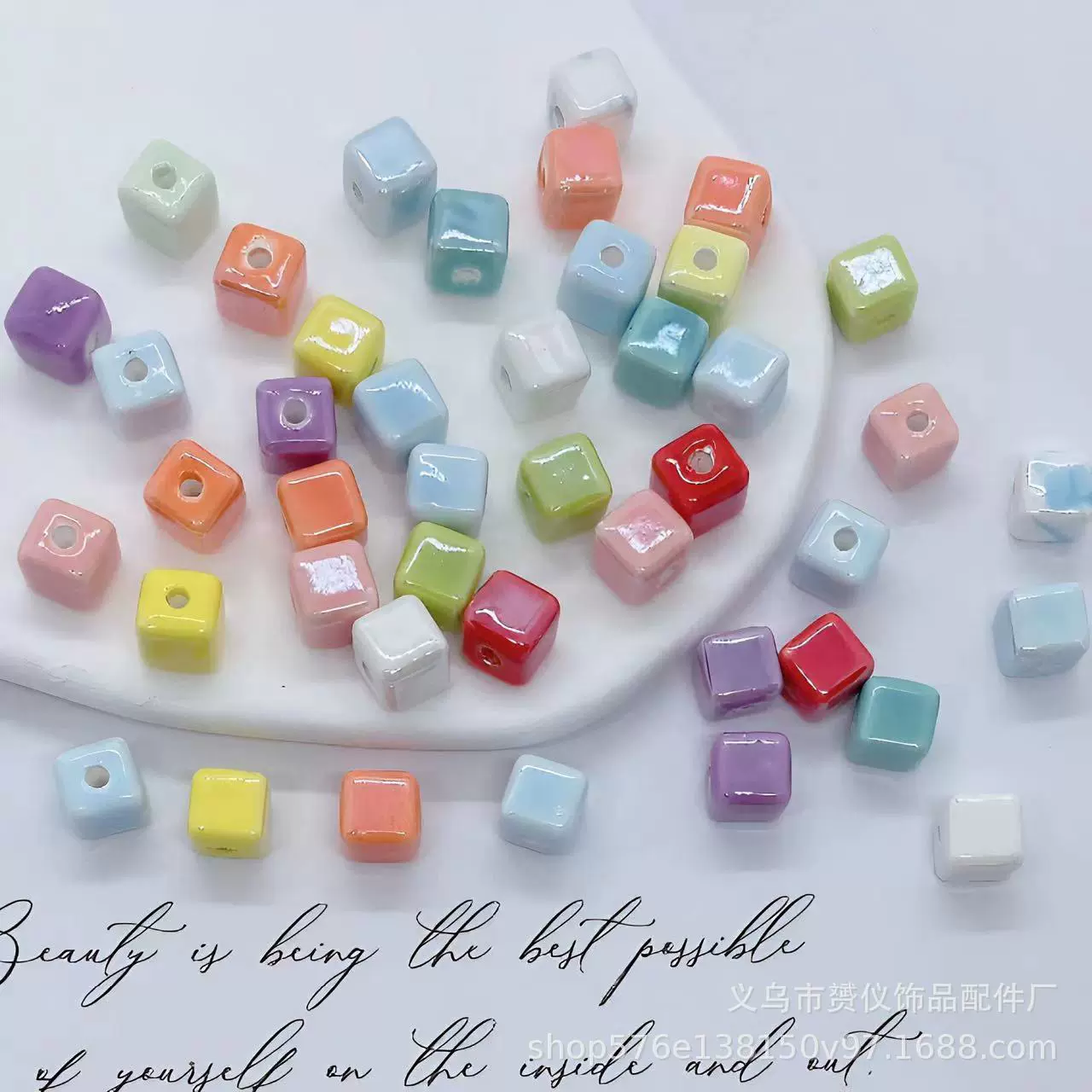 正方形陶瓷珠散珠串珠手链方珠手工编织义乌小饰品DIY配件四方形