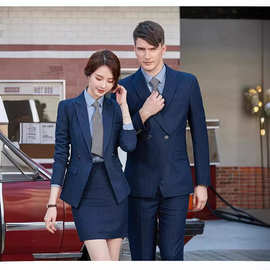 厂家成都正装韩版西服职业装深蓝条纹女装小西装套装定 制订定 做