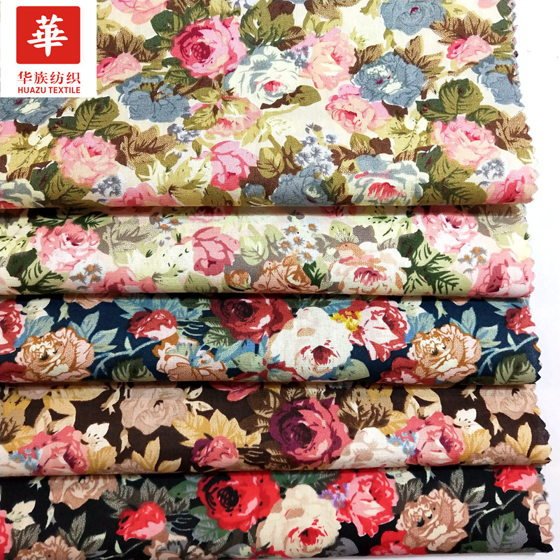 全棉纯棉府绸印花布 复古玫瑰花 女装连衣裙棉服鞋帽面料现货批发