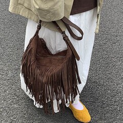 韩国麂皮绒流苏包女2025新款潮复古百搭辣妹甜酷休闲单肩斜挎包