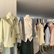 欧玛莱 爱心刺绣翻领中长款长袖衬衫+针织披肩两件套春季女装2205