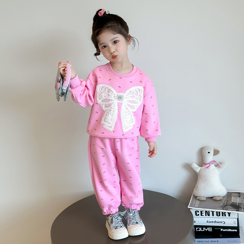 女童套装春秋季2025新款洋气花边卫衣女孩秋天衣服儿童秋装两件套|undefined