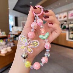 インバタフライチューリップストラップショートスモールフレッシュブレスレットペンダント手作りビーズキーペンダントペンダント紛失防止