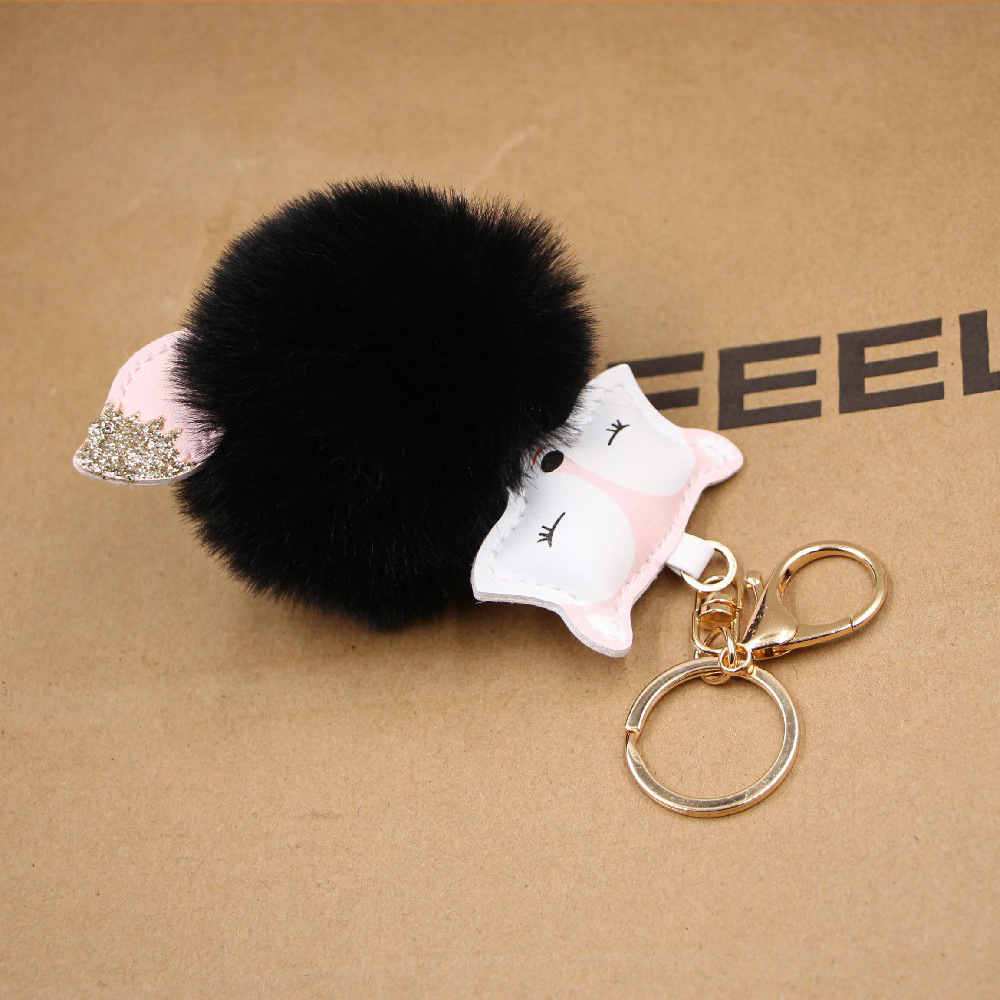 New product fox pu leather plush bag keychain fox head doll toy fur ball school bag pendant pendantpicture2