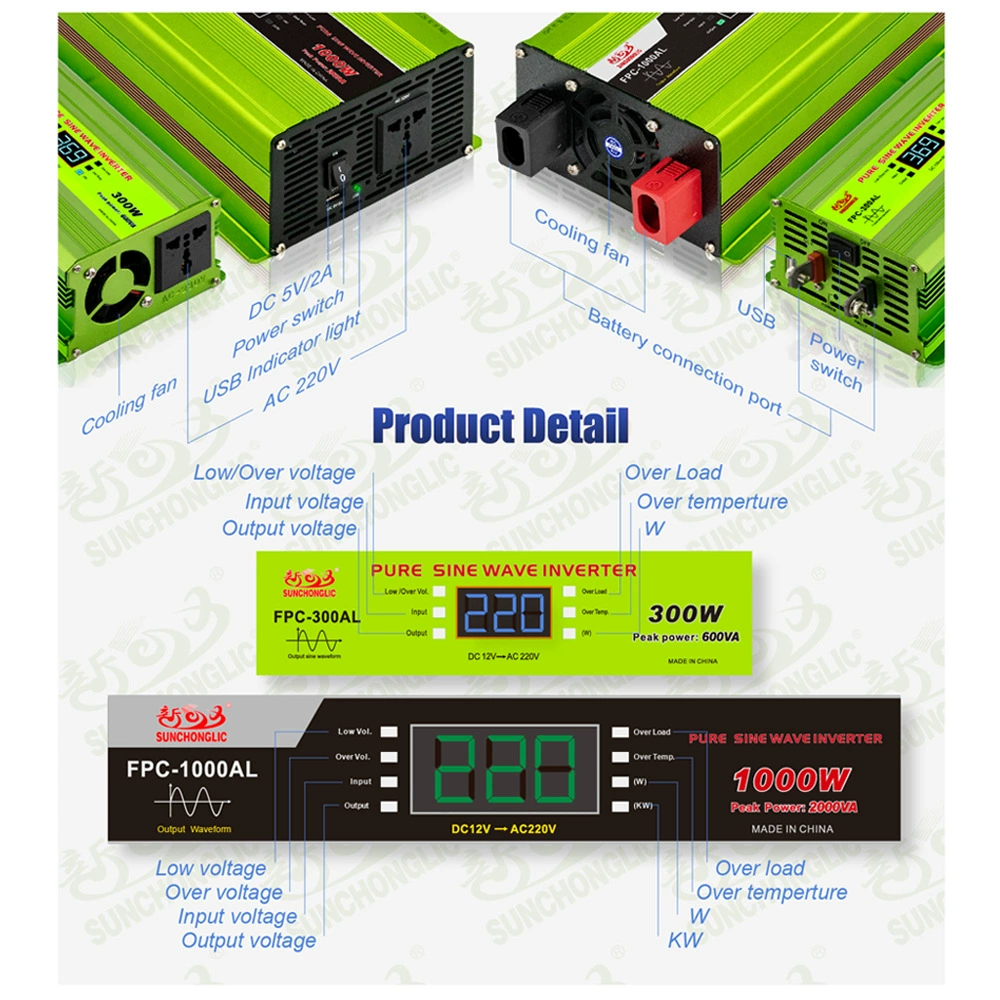 Фабричный источник 12V/24V/220V инвертор чистой синусоидальной мощности 500W/1000W/2000W/3000W для бытовой сети