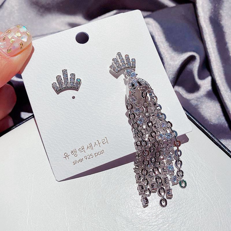 Fashion Micro-inlaid Zircon Crown Long Tassel Earrings display picture 3