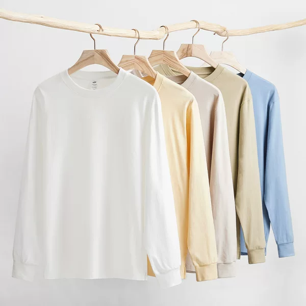 Autumn and winter 230g blockbuster tide brand pure cotton solid color long sleeve T-shirt men's internal thread cuff base shirt women